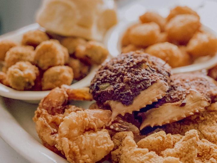 Fried shrimp with stuffed crab